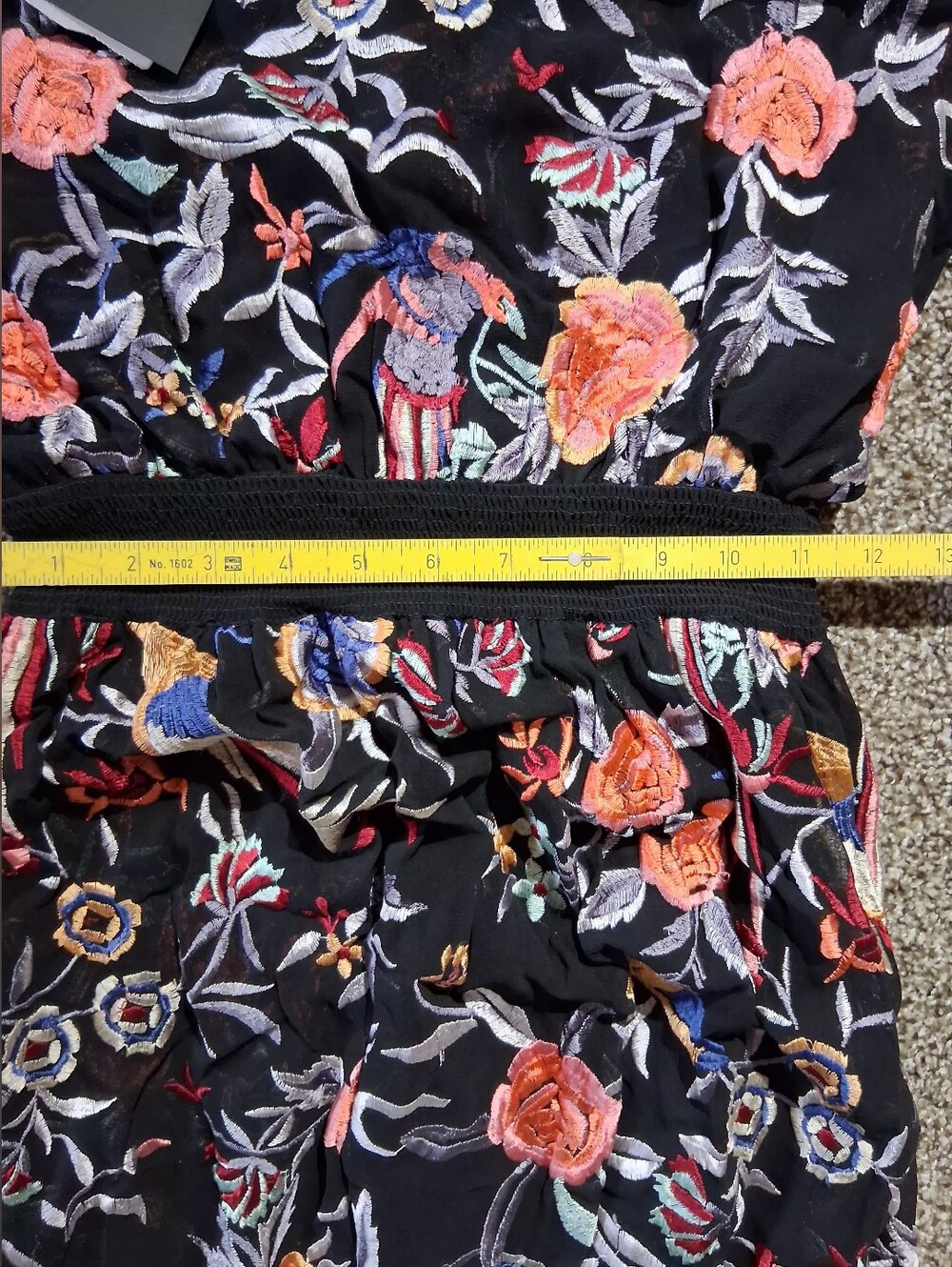 Zara Black Floral Midi Dress with Orange and Blue Accents - Picture 15 of 16